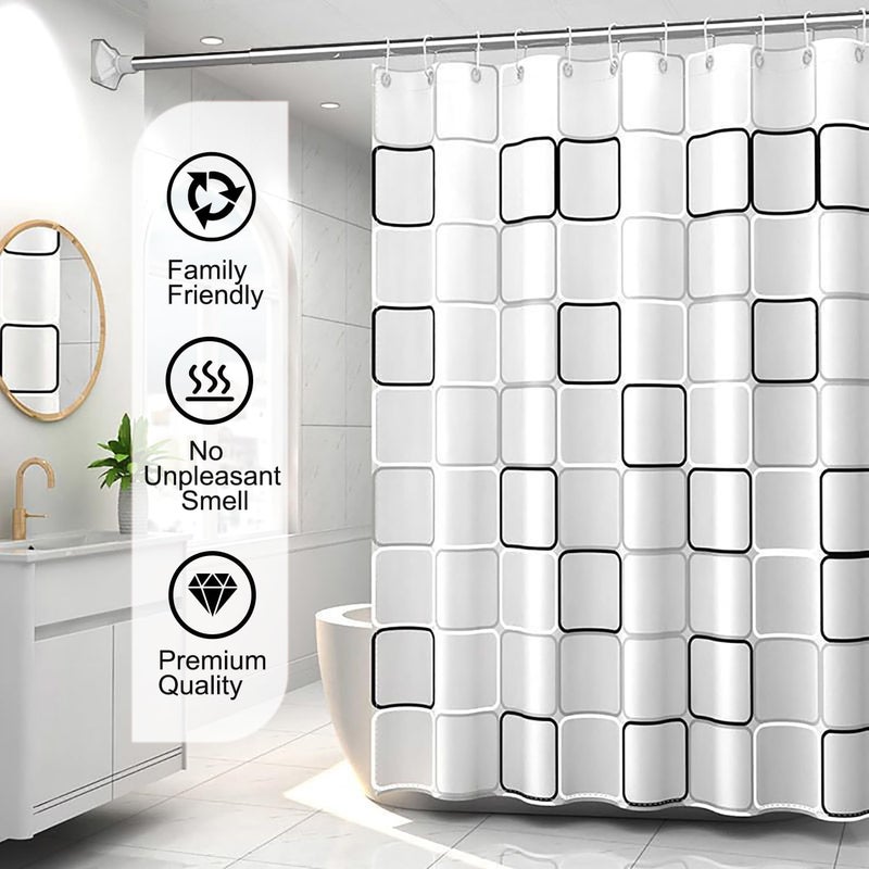 TIKABC Shower Curtain Liner, 4G PEVA Shower Liner, Plastic Waterproof Shower Curtains, with Grommet Holes and 3 Magnetic Weights(Black White Big Square) - Image 5